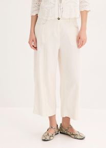 bonprix Culotte Hose aus luftigem Leinen-Mix mit Biesen, wei&szlig;, Gr.52, Bequem und modern