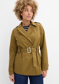 bonprix Kurzer Trenchcoat, gr&uuml;n, Gr.48, Kurzer Trenchcoat aus Baumwolle mit Bindeg&uuml;rtel, aus 100% Baumwolle