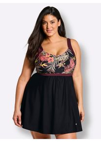 sheego Gro&szlig;e Gr&ouml;&szlig;en Badekleid mit tropischem Print, schwarz-burgund-bedruckt, Gr&ouml;&szlig;e 58F - Damen