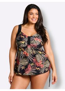 sheego Gro&szlig;e Gr&ouml;&szlig;en Tankini-Oberteil mit tropischem Aufdruck, schwarz-burgund-bedruckt, Gr&ouml;&szlig;e 54D - Damen