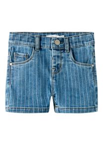 Jeansshorts name it "NMFSALLI SLIM DNM SHORTS 3555-ON NOOS", Jungen, Gr. 98, N-Gr, denim blau detail:stripes, Denim/Jeans, Obermaterial: 74% Baumwolle, 24% Polyester, 1% Elasthan, 1% Viskose, gestreift, slim fit kurz, Jeans Jeansshorts, Denim Baumwollmischung, leichte Used Effekte, Allover Druck
