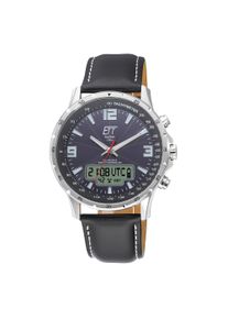 Funk-Multifunktionsuhr ETT "Professional WorldTimer", schwarz, Armbanduhren, Damen, Funk-Multifunktionsuhr, Armbanduhr, Solar, Herrenuhr, Lederarmband, analog, digital, Tag