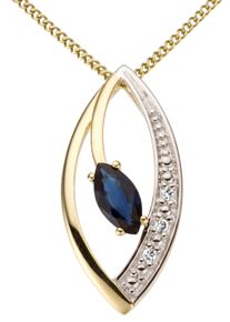 Kettenanh&auml;nger Firetti "Schmuck Geschenk Gold 333 Halsschmuck Anh&auml;nger f&uuml;r Halskette Saphir", blau (gelbgoldfarben, wei&szlig;goldfarben, dunkelblau, dunkelblau), Schmuckanh&auml;nger, Damen, 0,02 P2 = erkennbare Einschl&uuml;sse, Diamanten Gelbgold 333, 1,15 g, Diamanten, Gelbgold 333, Kettenanh&auml;nger, mit Saphir - mit Brillanten