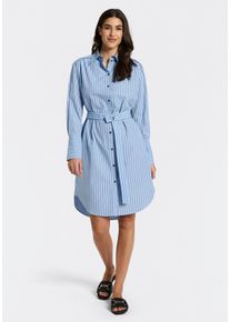 Hemdblusenkleid BOSS Orange "Delegant Premium Damenmode", Damen, Gr. 44, N-Gr, open miscellaneous 978, Popeline, Obermaterial: 100% Baumwolle, gestreift, tailliert Midi, 1-Knopf-Manschette mit Schlitz, Kleider Hemdblusenkleid, mit G&uuml;rtel, Midi-L&auml;nge