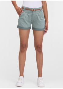 Shorts Ragwear "HEEVEN", Damen, Gr. 26, N-Gr, dusty gr&uuml;n, Web, Obermaterial: 98% Baumwolle, 2% Elasthan, unifarben mit Farbeinsatz, kurz, Hosen Shorts, leicht verwaschener Twill zum Umschlagen mit G&uuml;rtel