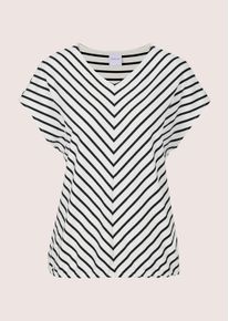 Madeleine Mode Kurzarmshirt MADELEINE "Blusenshirt Glanzshirt mit Streifenmuster", Damen, Gr. 34, blau (marine, wollwei&szlig;), Obermaterial: 94% Viskose CV. 4% Elasthan EL. 2% metallisierte Fasern MTF., Modern, schmal, V-Ausschnitt, Shirts Kurzarmshirt, Diagonale Streifen