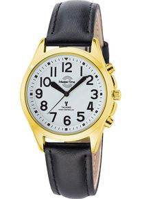 Funkuhr MASTER TIME "Sprechende Funkuhr", schwarz, Armbanduhren, Damen, Funkuhr, Quarzuhr, Armbanduhr, Damenuhr, Lederarmband, analog