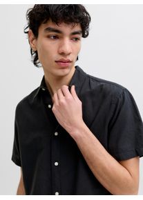 Jack & Jones Kurzarmhemd JACK & JONES "JJEBREEZE LINEN BLEND SHIRT S/S SN", Herren, Gr. XXL, N-Gr, schwarz, Web, Obermaterial: 70% Baumwolle, 30% Leinen, unifarben, normal, Hemden Kurzarmhemd, mit Leinen