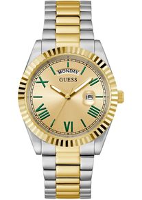 Quarzuhr Guess "CONNOISSEUR", gold (silbergoldfarben), Armbanduhren, Damen, Quarzuhr, Armbanduhr, Herrenuhr, Datum, Wochentag, Edelstahlarmband