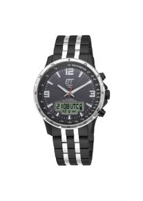 Funk-Multifunktionsuhr ETT "Professional WorldTimer", schwarz, silberfarben, Armbanduhren, Damen, Funk-Multifunktionsuhr, Armbanduhr, Solar, Herrenuhr, Edelstahlarmband, analog, digital, Tag