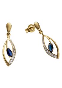 Paar Ohrstecker Firetti "Schmuck Geschenk Gold 333 Ohrschmuck Patentbrisur Farbstein Edelstein", blau (gelbgoldfarben, wei&szlig;goldfarben, dunkelblau, dunkelblau), Ohrringe, Damen, 0,02 P2 = erkennbare Einschl&uuml;sse, Diamanten Gelbgold 333, Diamanten, Gelbgold 333, Paar Ohrstecker, mit Saphir - mit Brillant