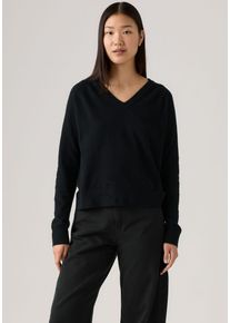 Levi's V-Ausschnitt-Pullover LEVI'S "SUPER SOFT VNECK PULLOVER", Damen, Gr. XS (34), grau (anthrazit night), Strick, Obermaterial: 53% Baumwolle, 32% Polyester, 13% Polyamid, 2% Elasthan, unifarben, bequem h&uuml;ftlang, V-Ausschnitt, Raglan&auml;rmel B&uuml;ndchen, Pullover V-Ausschnitt-Pullover, im Bund beidseitig mit kurzem Schlitz