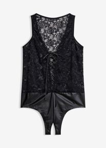 bonprix Body ouvert mit Wetlook, schwarz, Gr.60/62 (4XL), Reizender Body mit aufregender Schn&uuml;rung