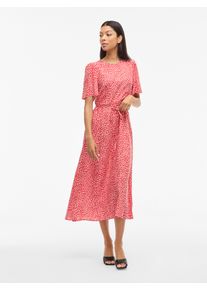 Druckkleid Vila "VIGRACE O-NECK S/S MIDI DRESS - NOOS", Damen, Gr. 42, N-Gr, hibiscus aop:dot sandshell, Web, Obermaterial: 100% Viskose, bedruckt, regular fit Midi, Rundhals, Kleider Druckkleid, Sommerkleid