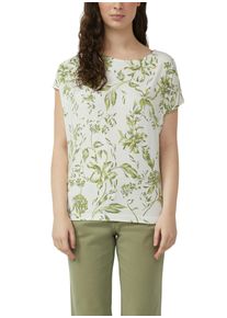 Blusenshirt s.Oliver, Damen, Gr. 46, wei&szlig; gr&uuml;n, Web, Obermaterial: 95% Viskose, 5% Elasthan, bedruckt, gebl&uuml;mt, normal h&uuml;ftbedeckend, Rundhals, Shirts Blusenshirt, Sommershirt mit floralem Muster