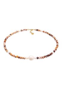 Silberkette HAZE & GLORY "Halskette Choker Jaspis S&uuml;&szlig;wasserperlen 925 Silber vergoldet" Gr. 38, braun, Halsketten, Damen, Silber 925 (Sterlingsilber), Silberkette