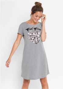 Nachthemd bonprix, Damen, Gr. 56/58 (XXXL), N-Gr, grau meliert, puderrosa bedruckt, Jersey, Obermaterial: 70% Baumwolle, 30% Viskose, bedruckt, meliert, unifarben, ausgestellt ca. Mitte Oberschenkel, Rundhals, Kleider Nachthemd, tolle Baumwollmischung, kurzarm, gerader, leicht ausgestellter Schnitt, Topseller
