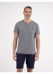 Henleyshirt Lerros "Gestreiftes Serafinoshirt, gestrickt", Herren, Gr. L, blau (classic navy), 100% Baumwolle, Rundhals, Shirts Henleyshirt
