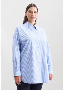 Hemdbluse Seidensticker "Schwarze Rose", Damen, Gr. 7XL (54), blau, 100% Baumwolle, gestreift, oversize, ohne Ausschnitt, Blusen Hemdbluse, 1/1 Kragen Gestreift