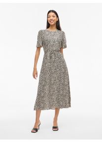 Druckkleid Vila "VIGRACE O-NECK S/S MIDI DRESS - NOOS", Damen, Gr. 38, N-Gr, sandshell aop:dot schwarz beauty, Web, Obermaterial: 100% Viskose, bedruckt, regular fit Midi, Rundhals, Kleider Druckkleid, Sommerkleid