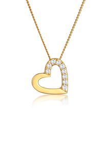 Silberkette Elli Premium "Halskette Herz Zirkonia 585 Gelbgold" Gr. 45, gold, Halsketten, Damen, mit Stein, Gelbgold 585, Silberkette