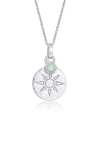 Silberkette Elli "Halskette Pl&auml;ttchen Sonne Antik Opal 925 Silber" Gr. 45, silber, Halsketten, Damen, mit Stein, Silber 925 (Sterlingsilber), Silberkette