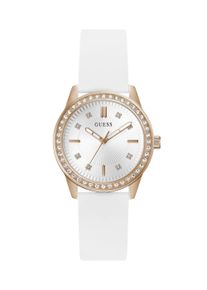 Quarzuhr Guess "MARGOO", wei&szlig;, ros&eacute;goldfarben, Armbanduhren, Damen, Quarzuhr, Armbanduhr, Damenuhr, Silikonarmband, analog