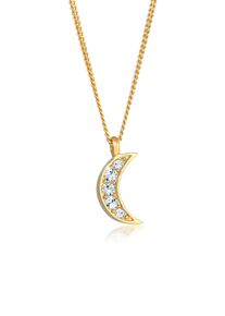 Silberkette Elli "Halskette Halbmond Astro 925 Silber, mit Kristallen von Swarovski" Gr. 42, gold, Halsketten, Damen, Silber 925 (Sterlingsilber), Silberkette