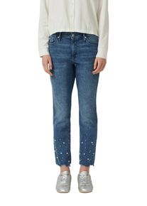 7/8-Jeans s.Oliver "Style Betsy", Damen, Gr. 34, N-Gr, blau, Denim/Jeans, Obermaterial: 91% Baumwolle, 7% Elastomultiester, 2% Elasthan, unifarben, loose fit 7/8-L&auml;nge, Jeans 7/8-Jeans, 7/8-L&auml;nge mit Perlenbesatz und offenen N&auml;hten