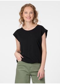 Kurzarmshirt Ragwear "TULSA", Damen, Gr. XS, schwarz, Jersey, Obermaterial: 48% Baumwolle, 47% Viskose, 5% Elasthan, normal, Rundhals, Shirts Kurzarmshirt, Flie&szlig;endes Material mit Gummizug in unifarbener Optik