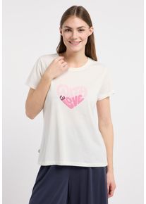 Kurzarmshirt Ragwear "MINTTA PP", Damen, Gr. XS, ivory, Jersey, Obermaterial: 50% Baumwolle, 50% Polyester, bedruckt, normal, Rundhals, Shirts Kurzarmshirt, Klassischer Fit mit Herz-Print und softem Finish