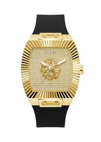 Quarzuhr Guess "PHOENIX", schwarz, goldfarben, Armbanduhren, Damen, Quarzuhr, Armbanduhr, Herrenuhr, Silikonarmband, analog