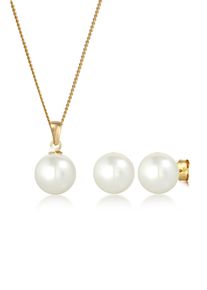 Ohrring und Ketten Set Elli Premium "Schmuckset S&uuml;&szlig;wasserzuchtperle 585 Gelbgold" Gr. 45, wei&szlig;, Schmuck_Sets, Damen, Blacklist, Gelbgold 585, Ohrring und Ketten Set