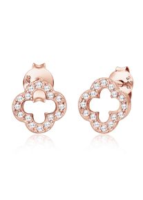 Paar Ohrstecker Elli "Ohrringe Kleeblatt Zirkonia Wei&szlig; 925 Sterling Silber" Gr. 9, rosa (rosegold), Ohrringe, Damen, 9,mit Stein, Silber 925 (Sterlingsilber), Paar Ohrstecker