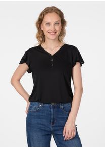 V-Shirt Ragwear, Damen, Gr. XL, schwarz, Jersey, Obermaterial: 60% Polyester, 40% Viskose, unifarben, normal, V-Ausschnitt, Shirts V-Shirt