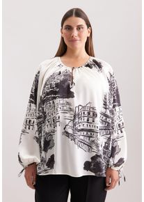 Schlupfbluse Seidensticker "Schwarze Rose", Damen, Gr. 4XL (48), off, wei&szlig;, 100% Polyester, gemustert, relaxed fit, Rundhals, Blusen Schlupfbluse, 1/1 Rundhals Druck