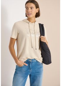 Kapuzenshirt Cecil, Damen, Gr. XS (36), pearl beige, Jersey, Obermaterial: 48% Baumwolle, 48% Modal, 4% Elasthan, bedruckt, regular fit normal, ohne Ausschnitt, Shirts Kapuzenshirt, mit Schriftzug