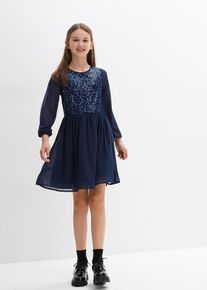 bonprix Chiffonkleid, blau, Gr.146, Festliches M&auml;dchen Kleid mit sch&ouml;nen Pailletten