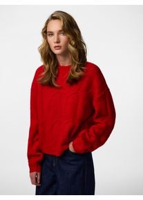 Strickpullover Pieces "PCJENNA LS O-NECK CABLE KNIT NOOS BC", Damen, Gr. XL, lila (goji berry), Strick, Obermaterial: 79% Polyester, 13% Polyacryl, 5% Wolle, 3% Elasthan, unifarben, regular fit normal, Rundhals, Rippb&uuml;ndchen, Pullover Strickpullover