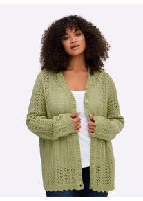 sheego Gro&szlig;e Gr&ouml;&szlig;en Ajourstrickjacke in kurzer Form, lindgr&uuml;n, Gr&ouml;&szlig;e 56/58 - Damen