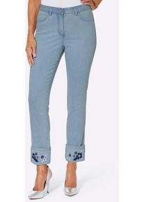 Bequeme Jeans Classic Basics, Damen, Gr. 46, Normalgr&ouml;&szlig;en, blau, bleached, 81% Baumwolle, 17% Polyester, 2% Elasthan, gebl&uuml;mt, gemustert, mehrfarbig, lang, Jeans Bequeme Jeans