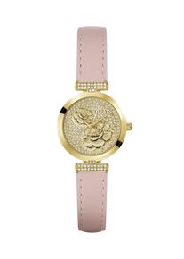 Quarzuhr Guess "ARRAY", rosa, goldfarben, Armbanduhren, Damen, Quarzuhr, Armbanduhr, Damenuhr, Lederarmband, analog