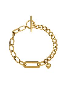 Armband Lascana "Chunky Armkette", Damen, Gr. Edelstahl, goldfarben, gl&auml;nzend, Armb&auml;nder Armband, NEU Mit Herz Anh&auml;nger