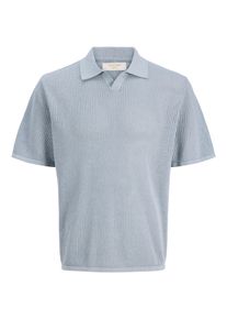 Jack & Jones Polokragenpullover JACK & JONES "JORCASSIS KNIT TWISTED SPLIT NECK POLO", Damen, Gr. XS, tradewinds detail:cashmere blau, Strick, Obermaterial: 100% Baumwolle, gestreift, regular fit normal, ohne Ausschnitt, B&uuml;ndchen, Pullover Polokragenpullover, mit Streifen Muster