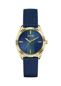 Quarzuhr Guess "CREW", blau, goldfarben, Armbanduhren, Damen, Quarzuhr, Armbanduhr, Damenuhr, Silikonarmband, analog