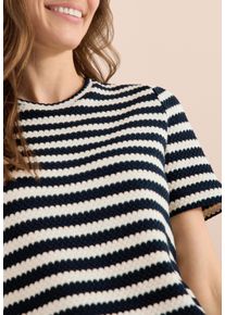 Strickpullover Cecil, Damen, Gr. M (40), universal blau, Strick, Obermaterial: 42% Baumwolle, 40% Polyester, 17% Viskose, 1% Elasthan, gestreift, regular fit normal, Rundhals, Pullover Strickpullover, mit Streifen Muster