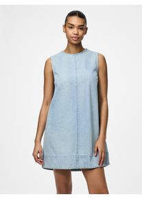 Jeanskleid Pieces "PCFLORA SL MINI DENIM DRESS NOOS", Damen, Gr. XS, N-Gr, light blau denim, Denim/Jeans, Obermaterial: 100% Baumwolle, unifarben, relaxed fit kurz, Rundhals, Kleider Jeanskleid, mit A-Linien-Schnitt