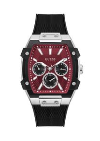 Multifunktionsuhr Guess "PHOENIX", schwarz, rot, Armbanduhren, Damen, Multifunktionsuhr, Quarzuhr, Armbanduhr, Herrenuhr, Silikonarmband, analog, Wochentag
