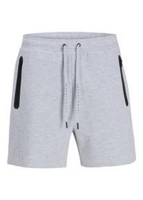 Jack & Jones Relaxshorts JACK & JONES "JPSTGORDON FUSION SWEAT SHORTS SRT SN", Damen, Gr. S, N-Gr, light grau melange detail:rubber print, Web, Obermaterial: 58% Polyester, 42% Baumwolle, bedruckt, meliert, regular fit knielang, Hosen Relaxshorts