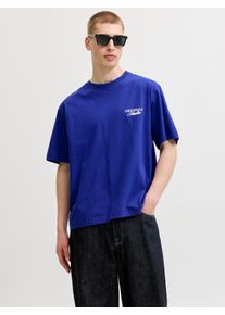 Jack & Jones Kurzarmshirt JACK & JONES "JORNORREBRO TYPO TEE SS CREW NECK NOOS", Damen, Gr. XS, bluing print:ss 26, Jersey, Obermaterial: 100% Baumwolle, bedruckt, relaxed fit normal, Rundhals, Shirts Kurzarmshirt, Baumwolle, relaxed fit